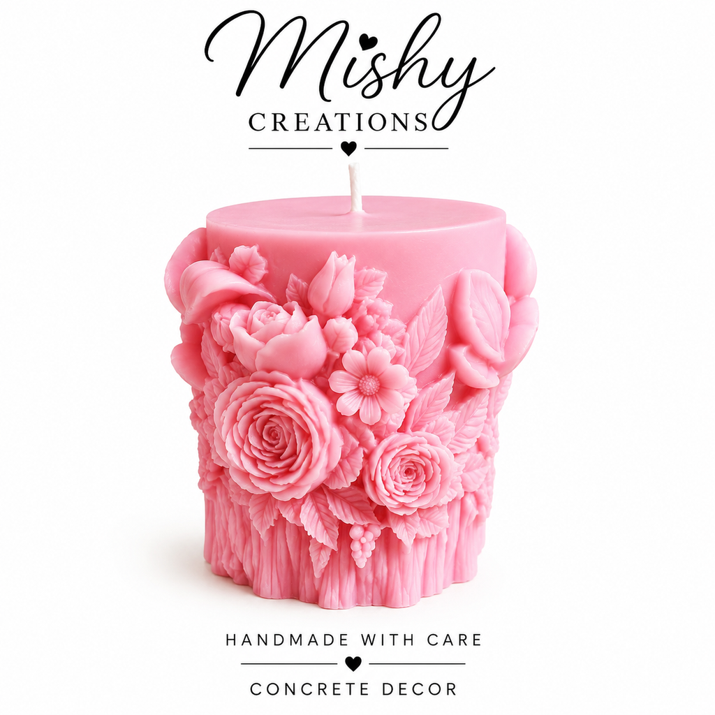Pink Garden Pillar Soy Candle with Hidden Charms